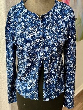 Talbots Blue Ravishing Floral Cardigan Size L